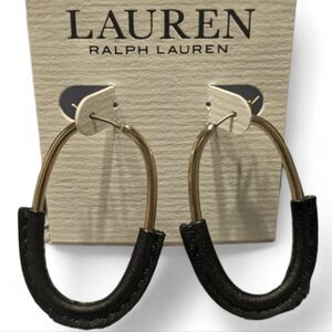Lauren Ralph Lauren Gold Tone Earrings W/ Black Leather Detail